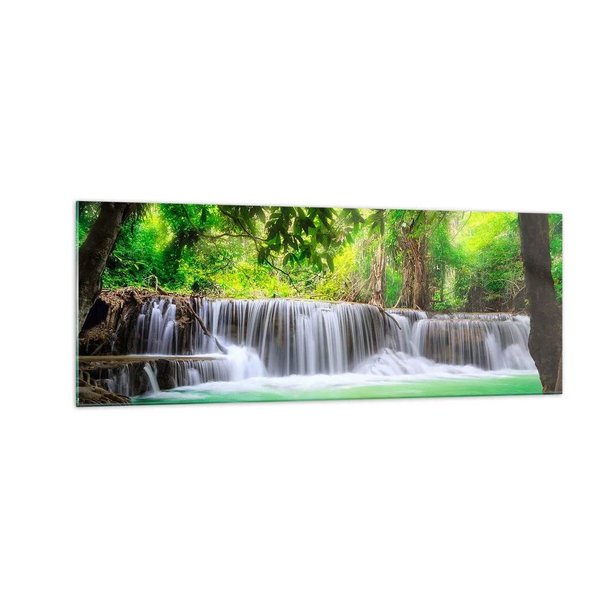 Tablou pe sticlă - Cascada verde - 140x50 cm