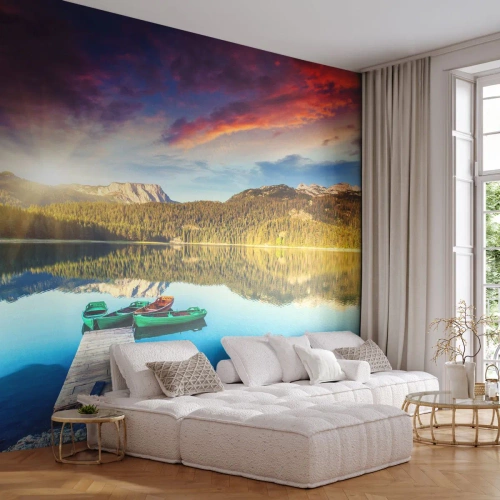 Tapet Premium Sand - Spre o apă netedă ca o oglindă - Peisaj, Munţi, pădure - 100x70 cm