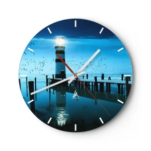 Ceas de perete - Ceas pe sticlă - Un far iluminat noaptea deasupra unei mări calme - 30x30cm - Și nu ți-e frică de întuneric - Decorațiune modernă pentru perete pentru living, bucătărie și dormitor ARTTOR