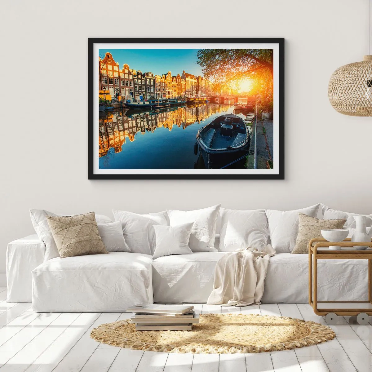 Poster în ramă neagră - Dimineața în Amsterdam - 100x70 cm