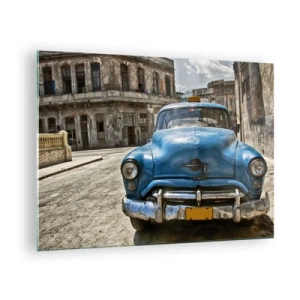 Tablou pe sticlă - Mașină clasică cubaneză pe străzile din Havana - 70x50cm - Vechiul este frumos - Decorațiune modernă pentru perete pentru living și dormitor ARTTOR