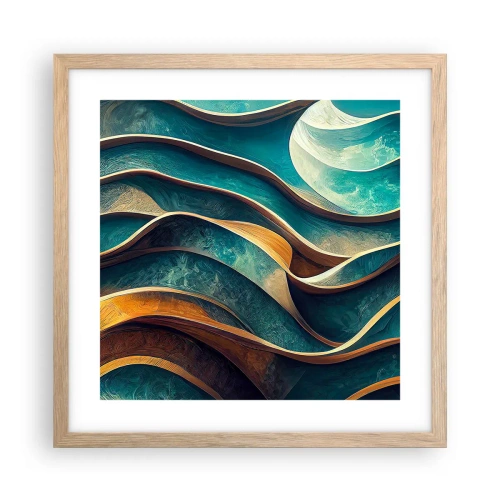 Poster în ramă de stejar deschis - Meandre de albastru - 40x40 cm