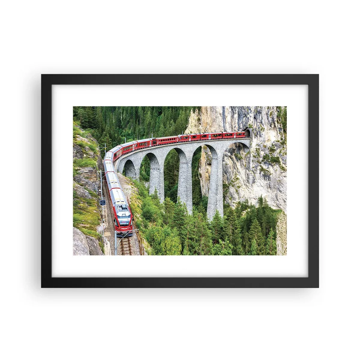 Poster în ramă neagră - Cu trenul prin munți - 40x30 cm