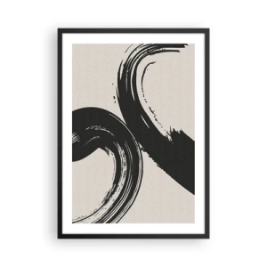 Poster în ramă neagră - Tușe dinamice de pensulă pe un fundal bej - 50x70cm - Tare și circular - Decorațiune modernă pentru perete pentru living și dormitor ARTTOR