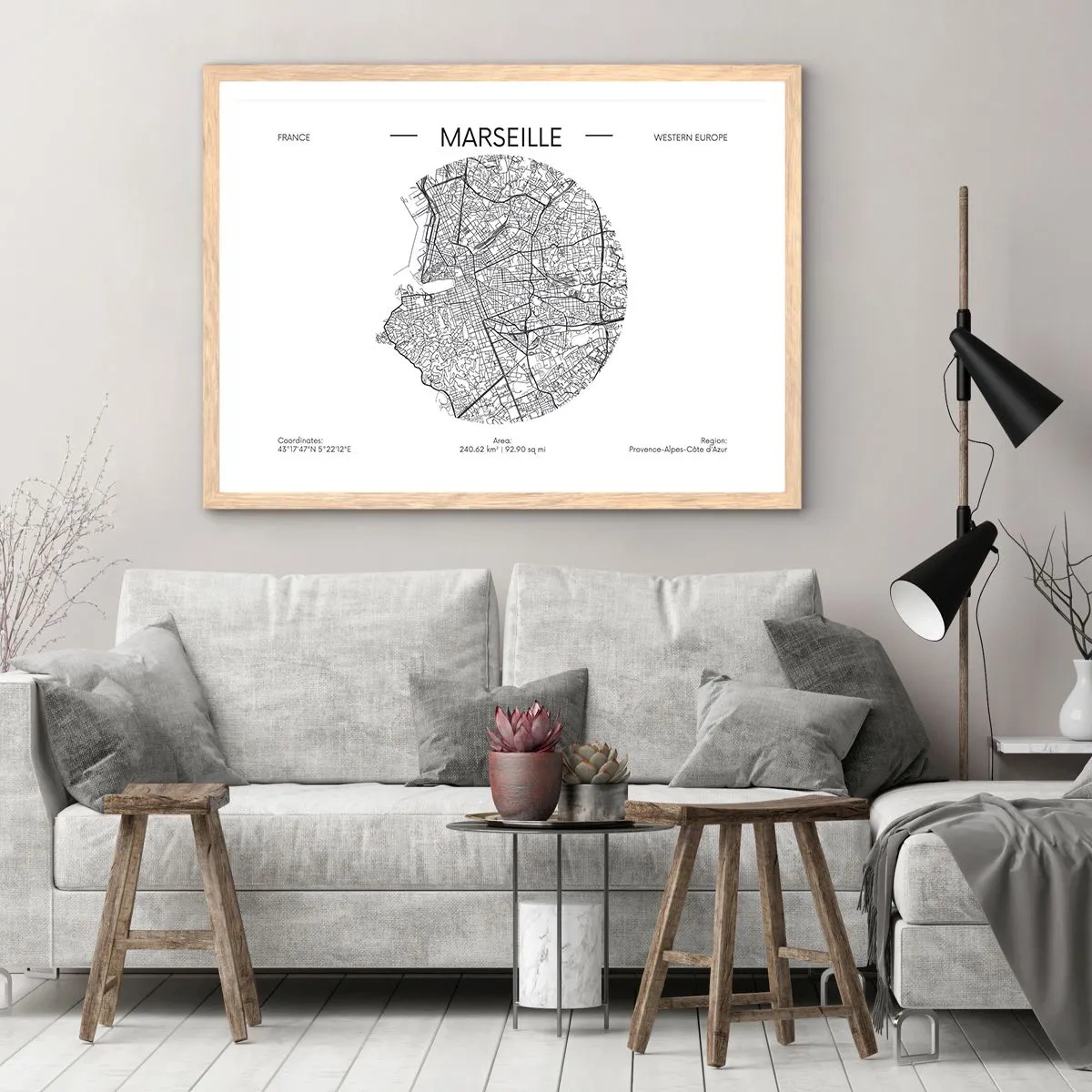 Poster în ramă de stejar deschis - Anatomia Marsiliei - 40x30 cm