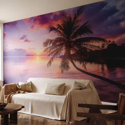 Tapet Premium Canvas - Euforie până la orizont - Peisaj, Palmier de nuca de cocos, Mare - 350x256 cm