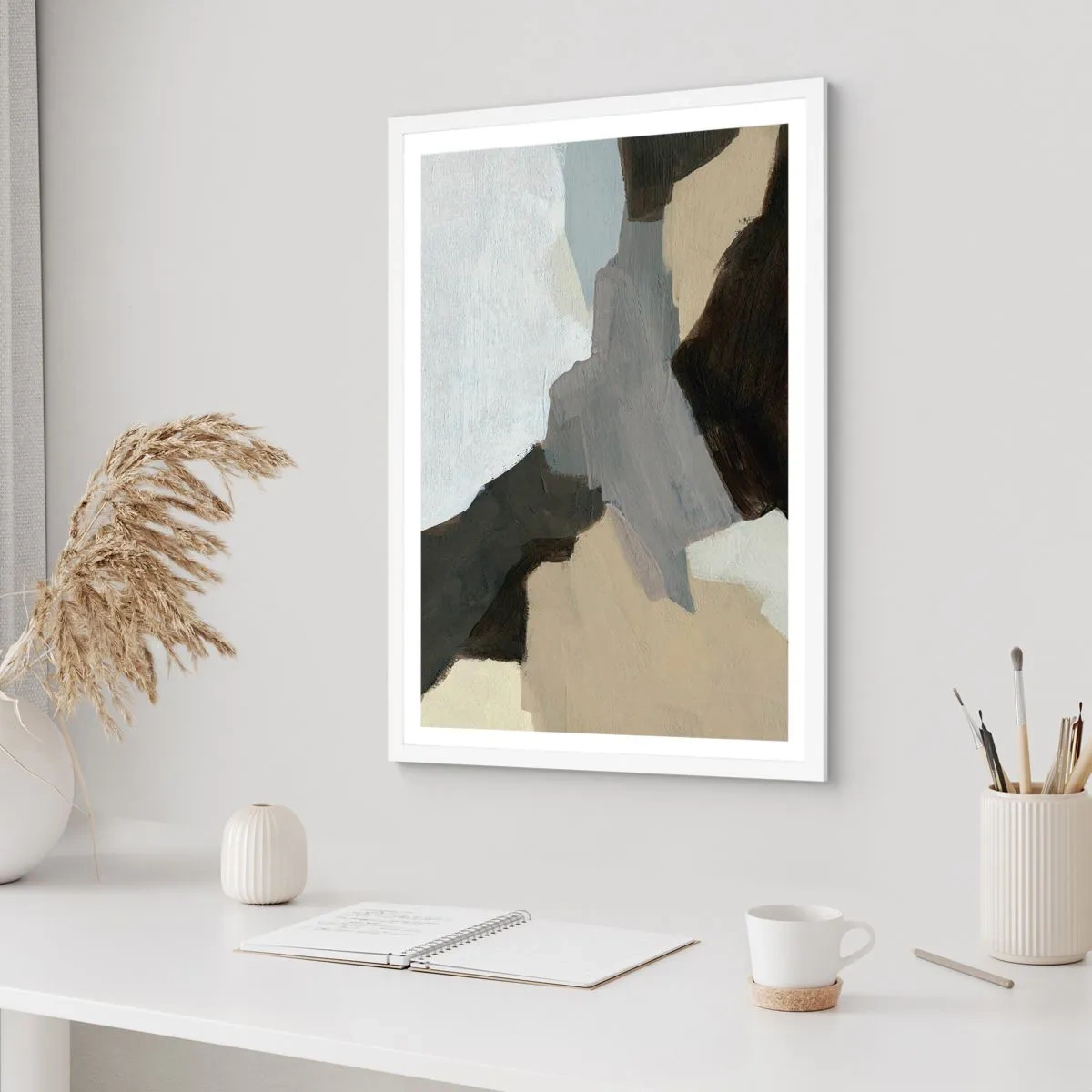 Poster în ramă albă - Abstracție: despărțirile griului - 30x40 cm