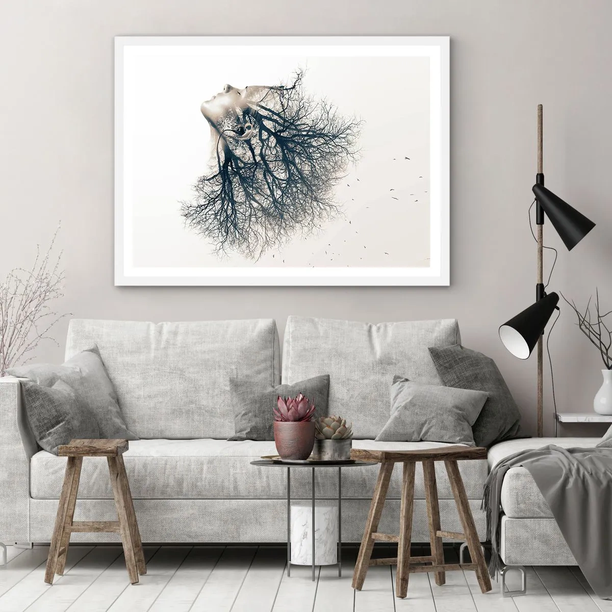 Poster în ramă albă - Ascultând șoapta copacului - 91x61 cm