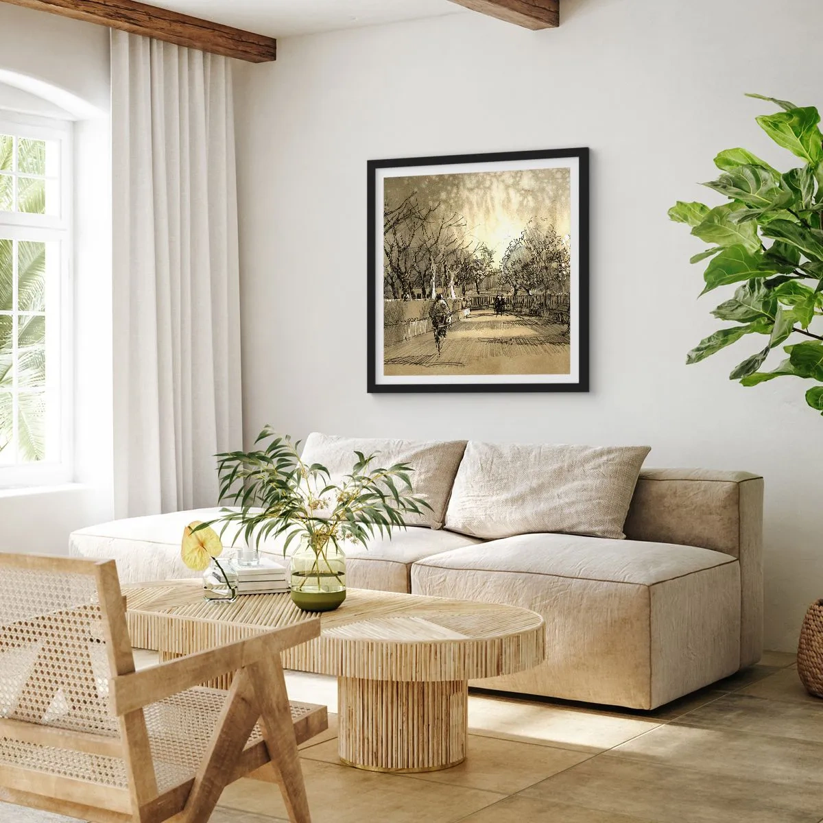 Poster în ramă neagră - Un moment reținut cu pene - 60x60 cm