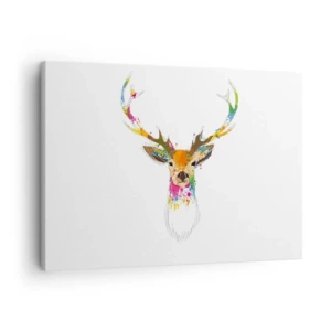 Tablou pe pânză Canvas - Cap de cerb colorat într-un stil artistic - 70x50cm - Cerb blând scăldat în culoare - Decorațiune modernă pentru perete pentru living și dormitor ARTTOR