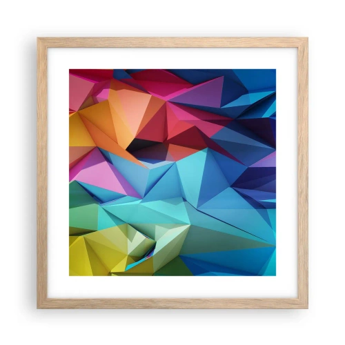 Poster în ramă de stejar deschis - Origami de curcubeu - 40x40 cm