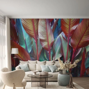 Tapet Premium Canvas - Tufiș colorat - Frunze, Botanică, Boho - 250x175 cm