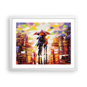 Poster în ramă albă - Împreună prin noapte și ploaie - 50x40 cm