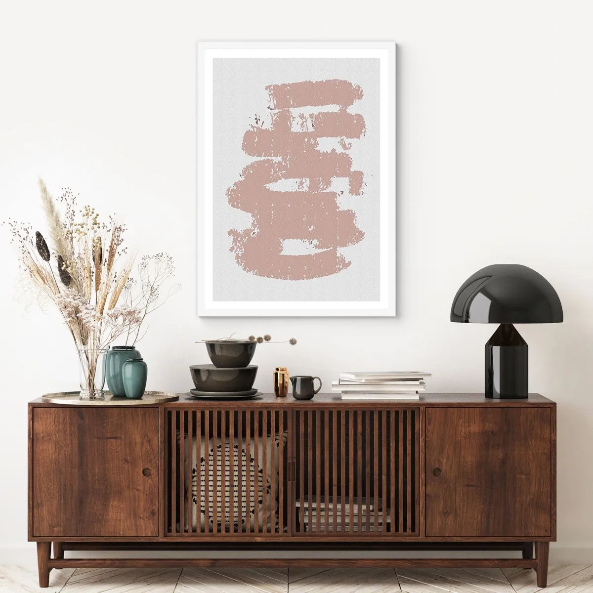 Poster în ramă albă - Abstracție în roz moale - 61x91 cm