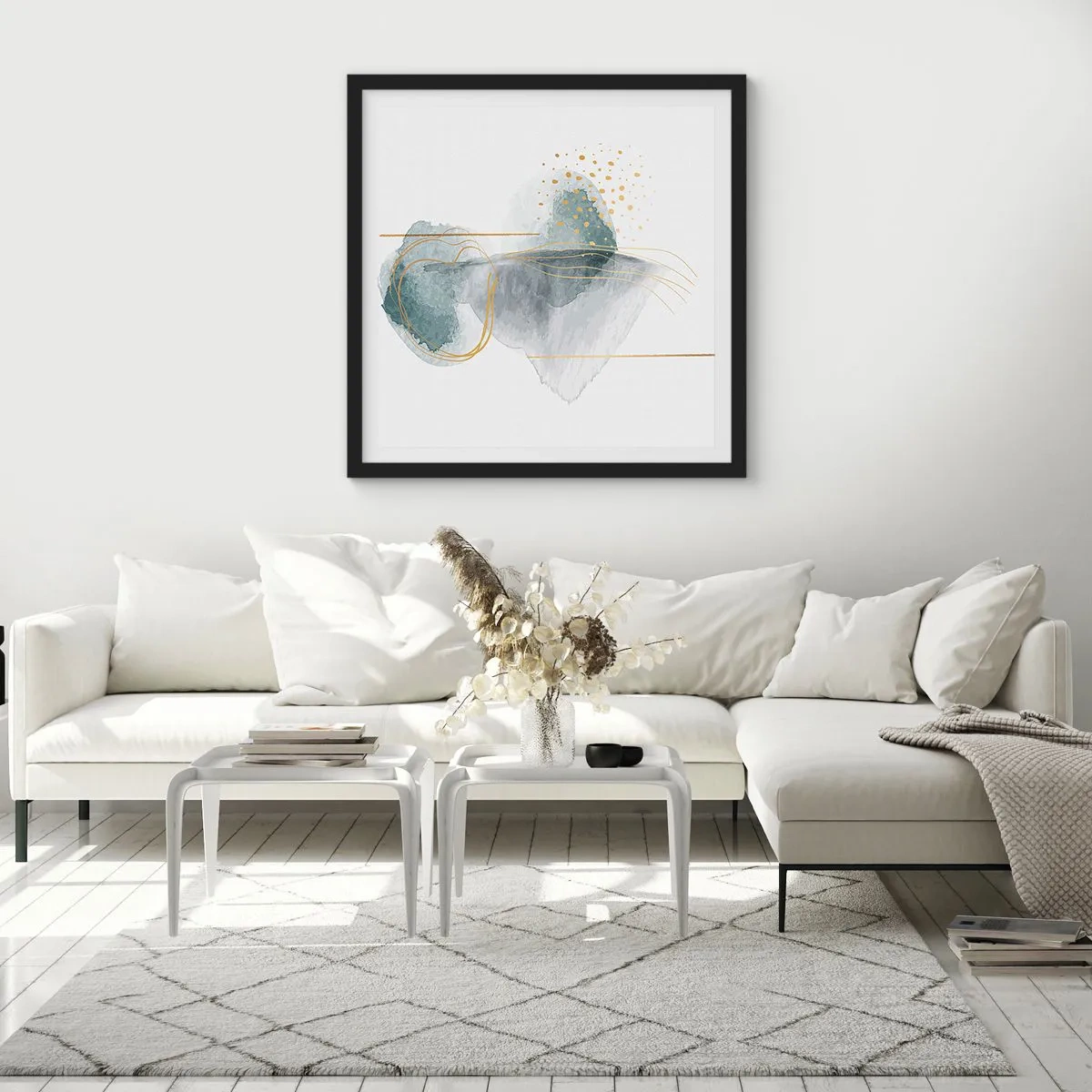 Poster în ramă neagră - Despre relația dintre gri și auriu - 30x30 cm