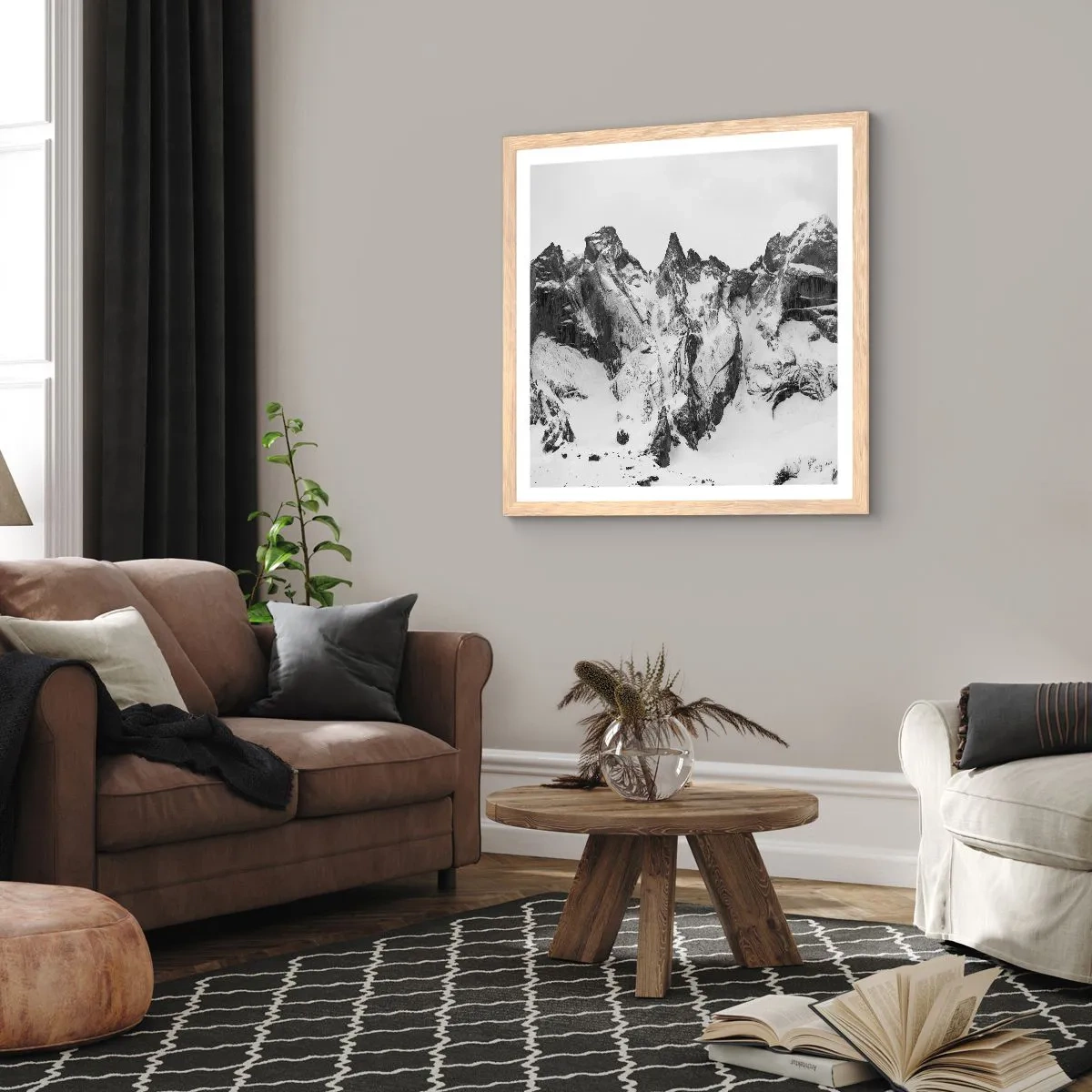 Poster în ramă de stejar deschis - Amenințarea crestei de granit - 50x50 cm