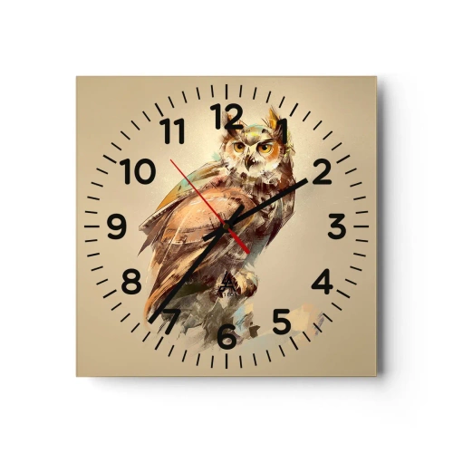 Ceas de perete - Ceas pe sticlă - Cea mai inteligentă bufniță - confirmă stejarul - 30x30 cm