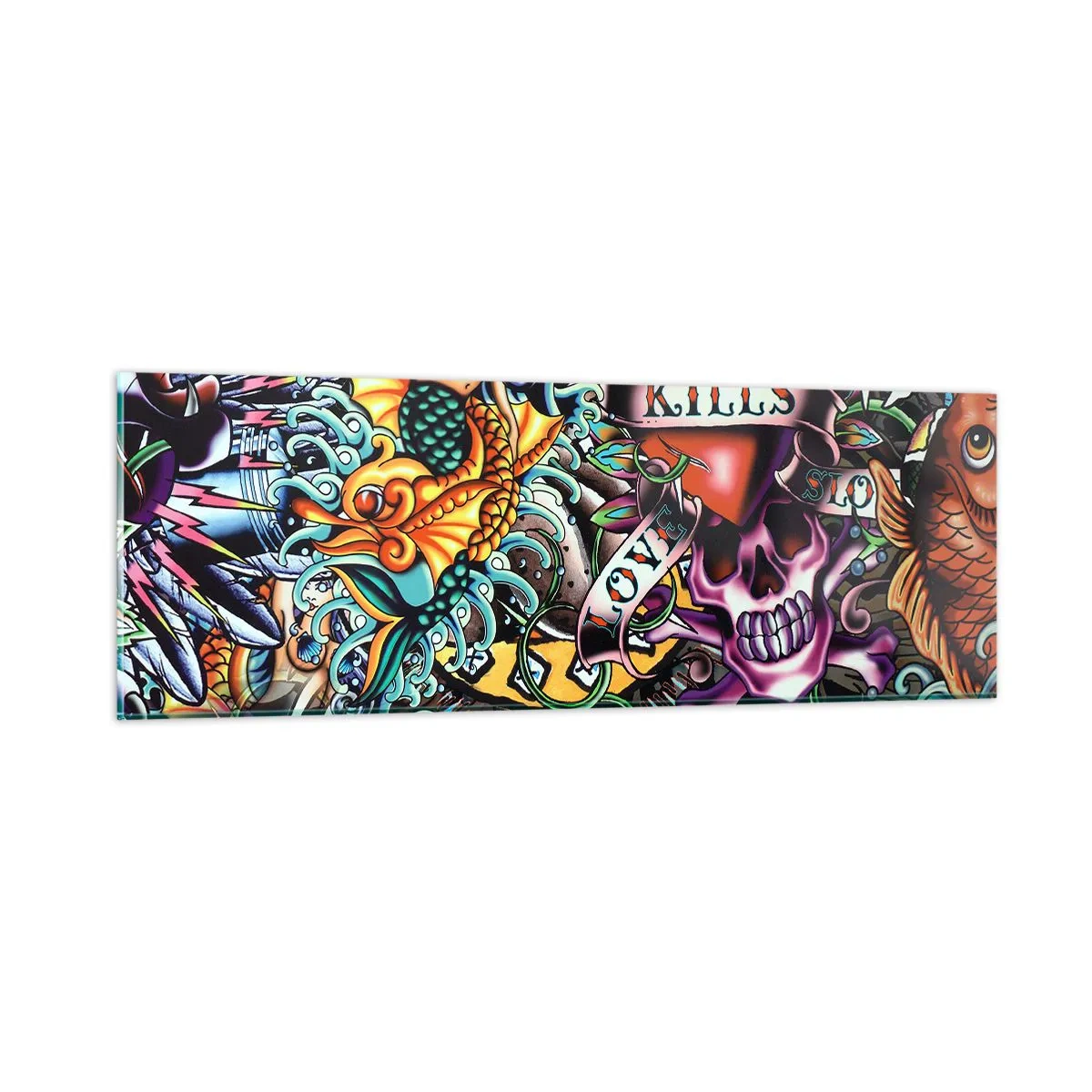 Tablou pe sticlă - Visul unui artist tatuator - 90x30 cm