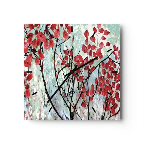 Ceas de perete - Ceas pe sticlă - Arbore în stacojiu - 40x40 cm