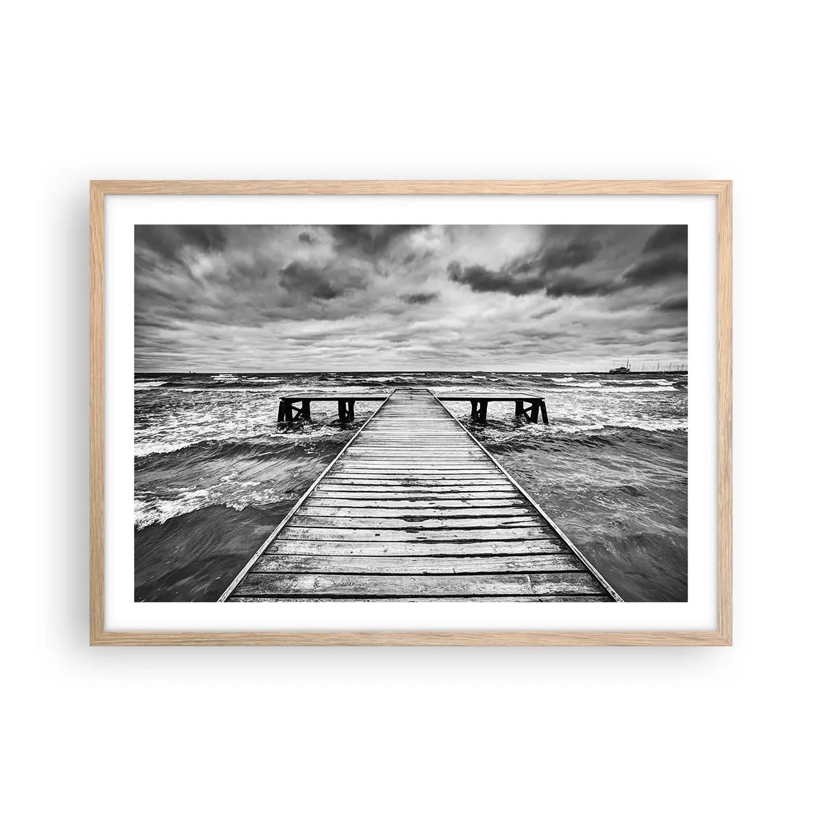 Poster în ramă de stejar deschis - Aștept ca vântul să fugărească... - 70x50 cm