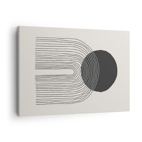 Tablou pe pânză Canvas - Model abstract cu linii și un cerc negru pe un fundal deschis - 70x50cm - Tremurând și încrezător - Decorațiune modernă pentru perete pentru living și dormitor ARTTOR
