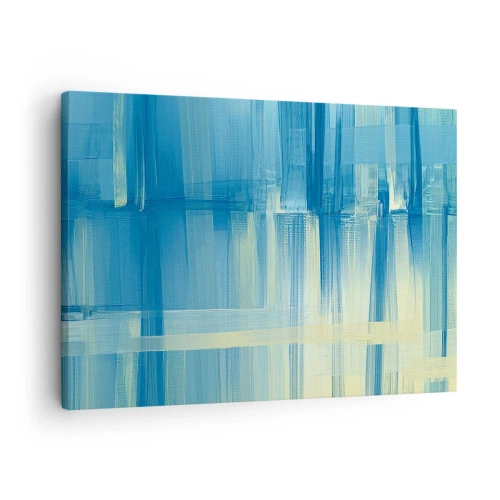 Tablou pe pânză Canvas - O pictură abstractă în nuanțe de turcoaz și albastru, cu tușe geometrice. - 70x50cm - Compoziție în turcoaz - Decorațiune modernă pentru perete pentru living și dormitor ARTTOR