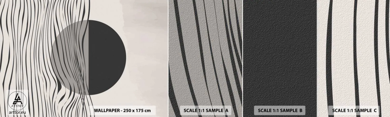 Mostră de Tapet Standard Eco - Semicompunere - Abstracția, Bucată, alb-negru - 100x30 cm