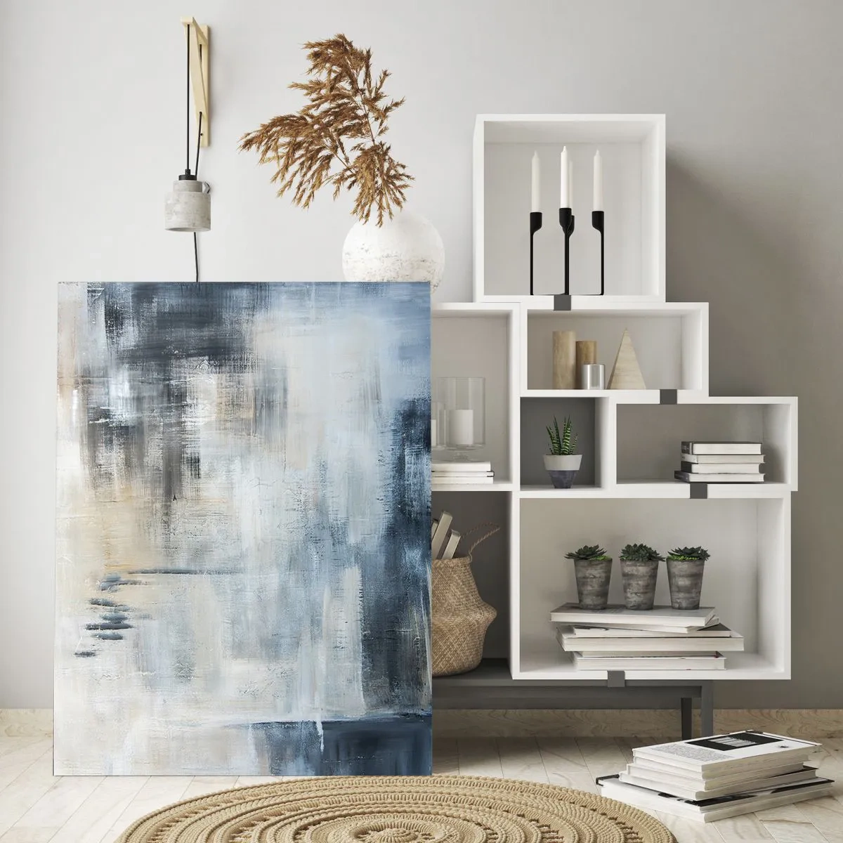 Tablou pe sticlă - În spatele unui voal albastru - 50x70 cm