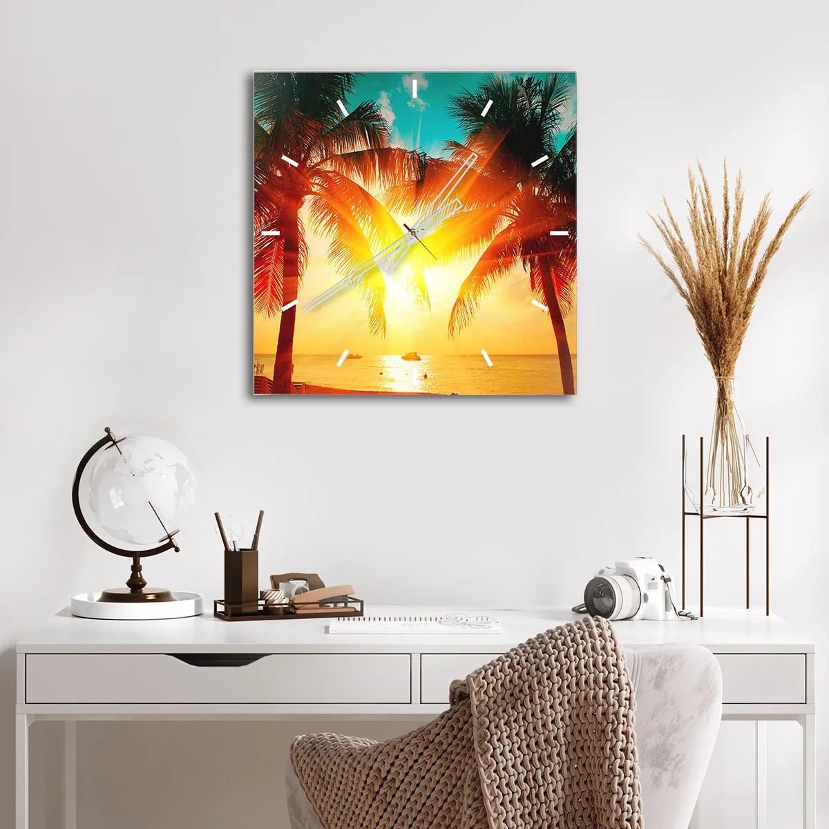 Ceas de perete - Ceas pe sticlă - Cuplu exotic - 30x30 cm