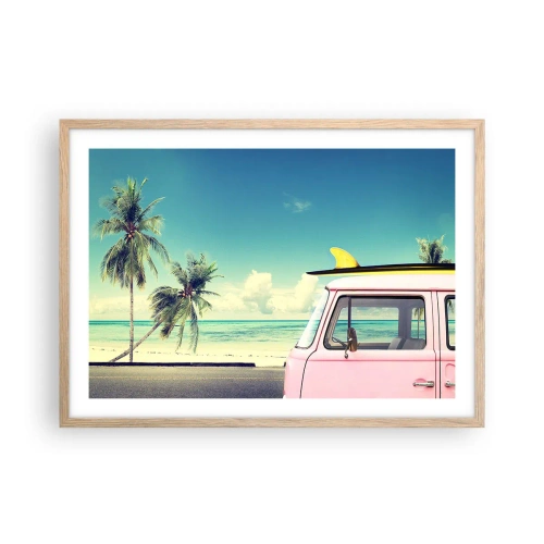 Poster în ramă de stejar deschis - Să înceapă vacanța - 70x50 cm