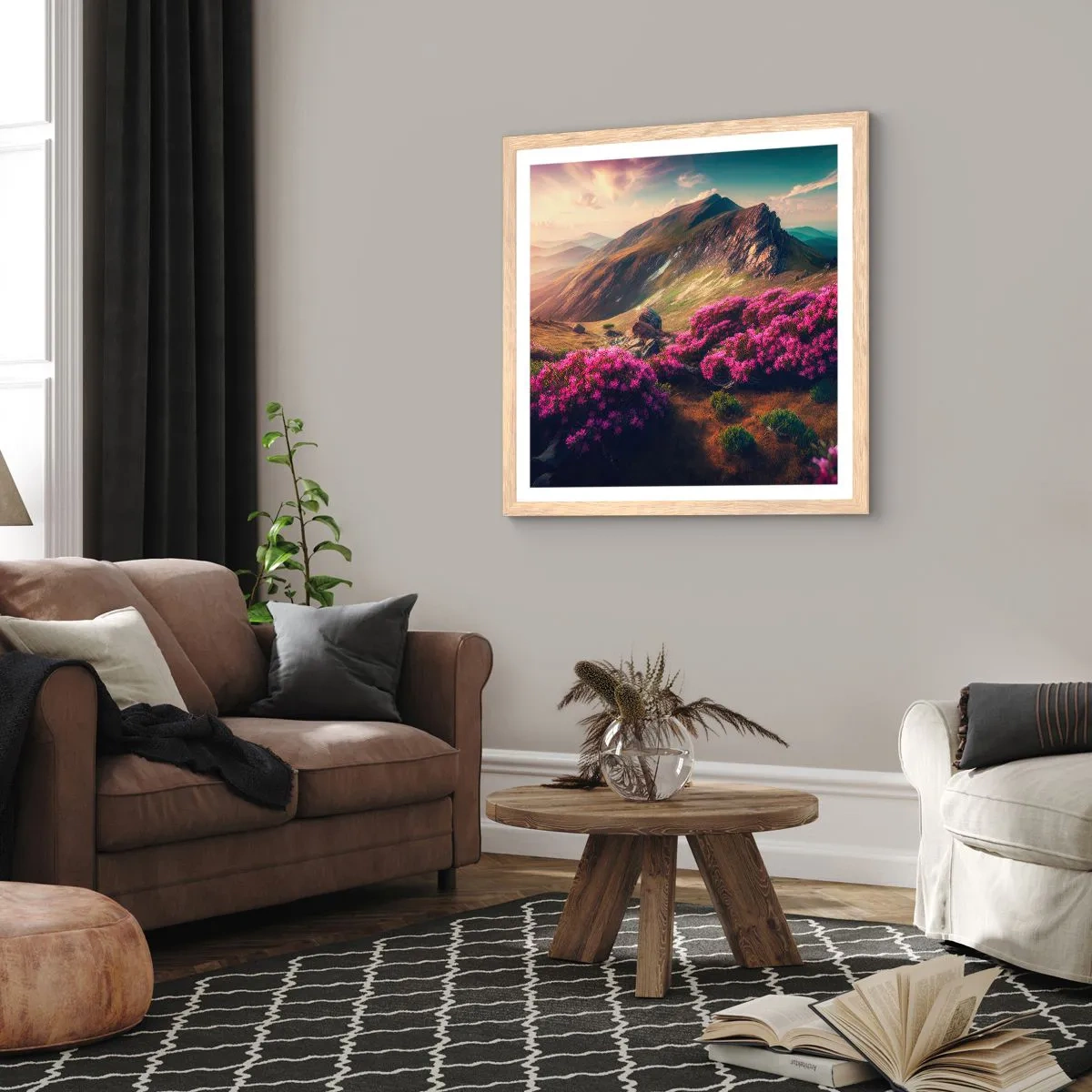 Poster în ramă de stejar deschis - Vara la munte - 60x60 cm