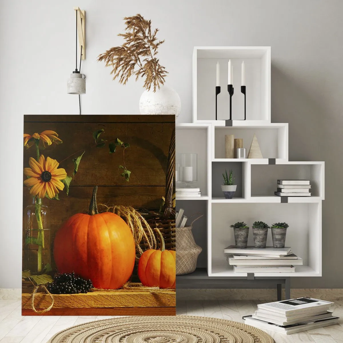 Tablou pe sticlă - Compoziție rustică - cadouri de toamnă - 50x70 cm