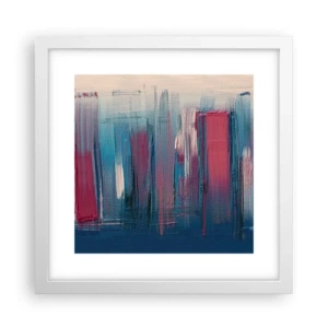 Poster în ramă albă - Compoziție verticală în albastru și roșu - 30x30 cm