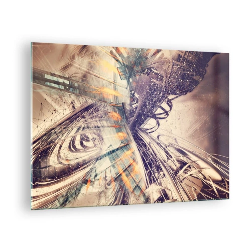 Tablou pe sticlă - Compoziție abstractă cu linii și culori dinamice - 70x50cm - În marea grabă - Decorațiune modernă pentru perete pentru living și dormitor ARTTOR