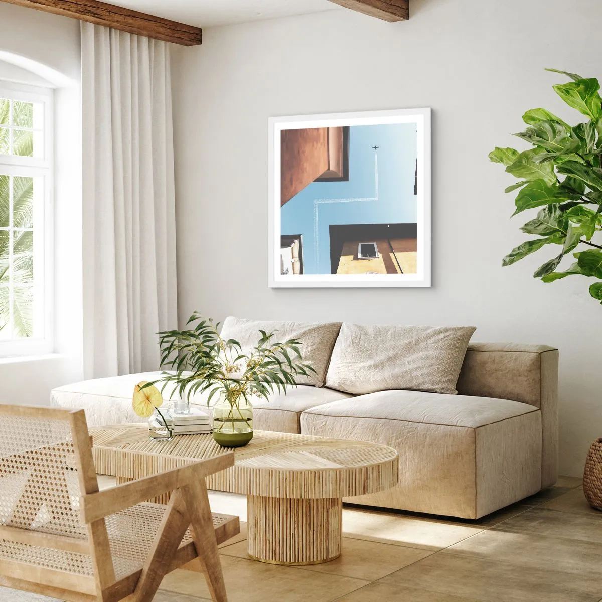 Poster în ramă albă - Deasupra labirintului urban - 60x60 cm