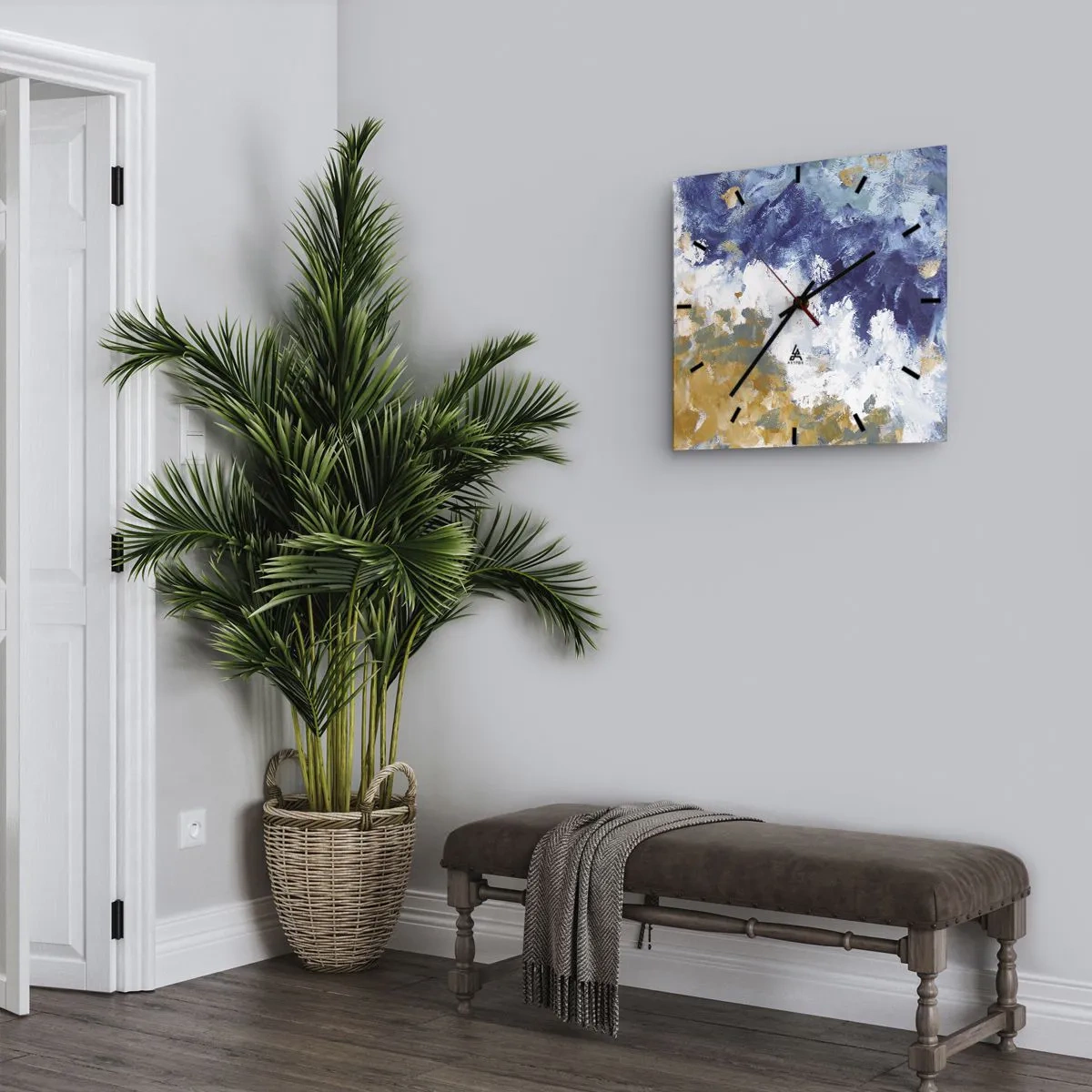 Ceas de perete - Ceas pe sticlă - Dansul elementelor - 30x30 cm