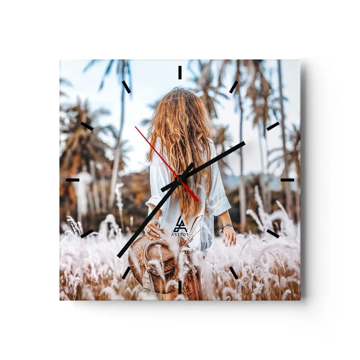 Ceas de perete - Ceas pe sticlă - Născută din puful de iarbă - 40x40 cm