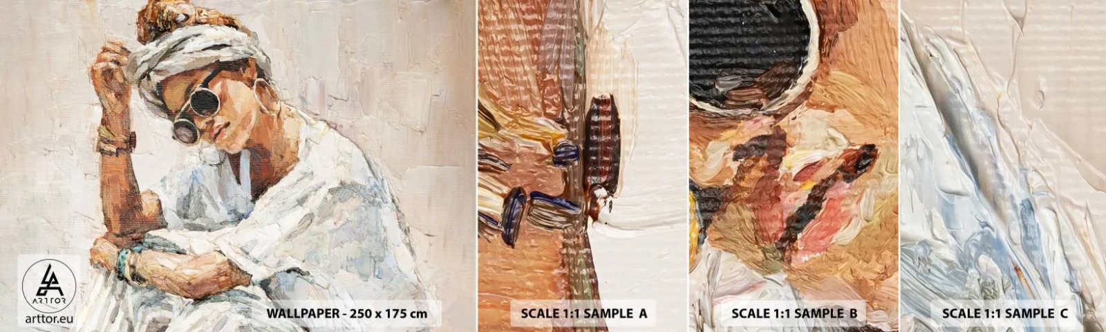 Mostră de Tapet Standard Eco - Portret în plin soare - Portret, Boho, Ulei - 100x30 cm