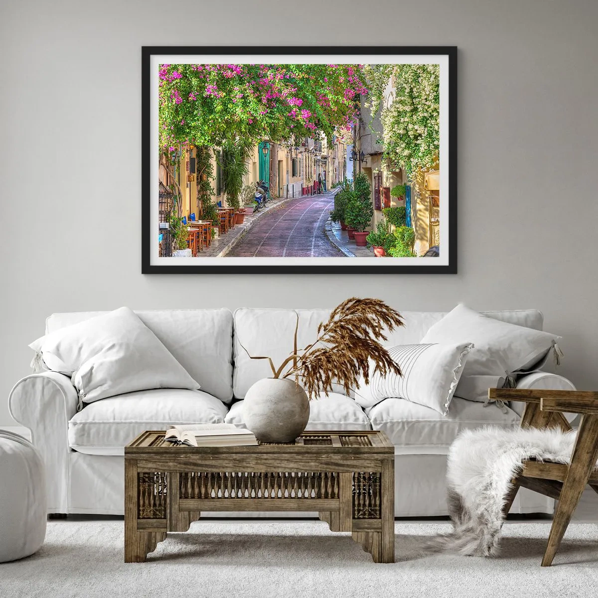 Poster în ramă neagră - Alee înfloritoare - 91x61 cm