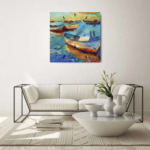 Ceas de perete - Ceas pe sticlă - Într-un golf de aur - 30x30 cm