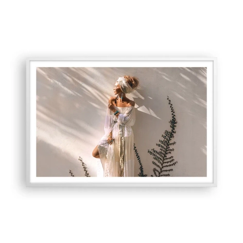 Poster în ramă albă - Soarele și fata - 91x61 cm