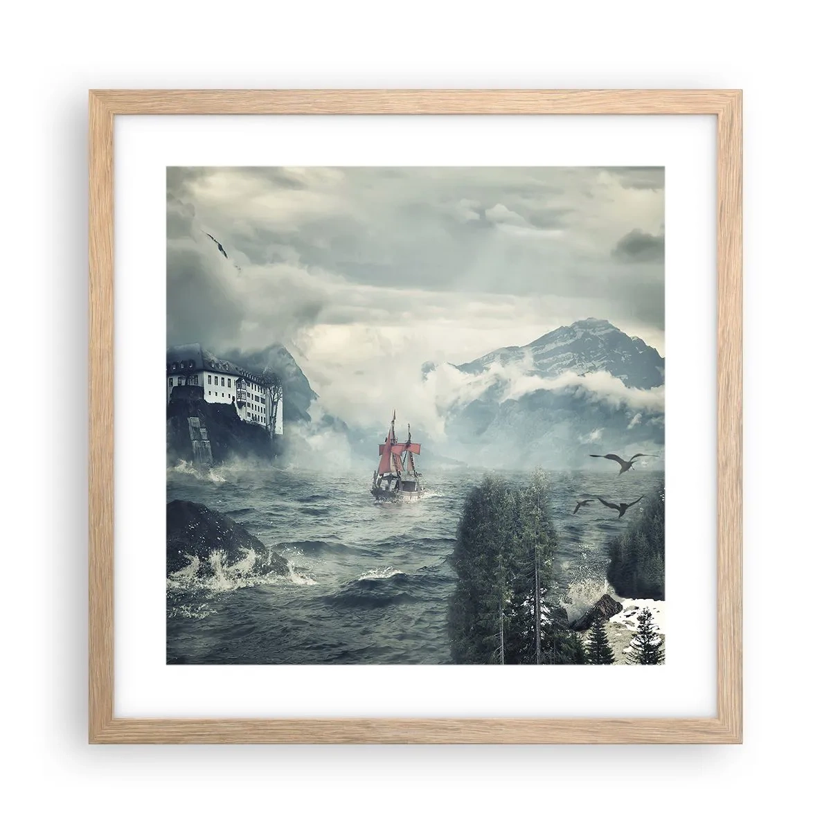 Poster în ramă de stejar deschis - Pe ape magice - 40x40 cm