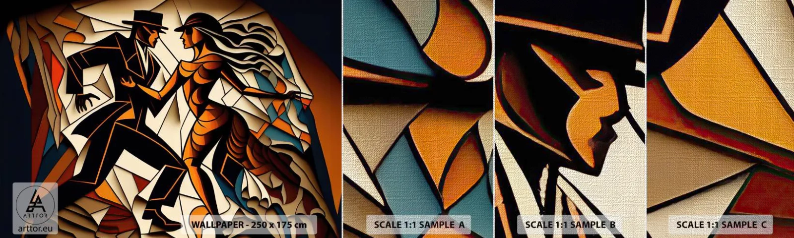 Mostră tapet Premium Canvas - Dans cu pasiune - Cubism, Dans, Cuplu - 100x30 cm