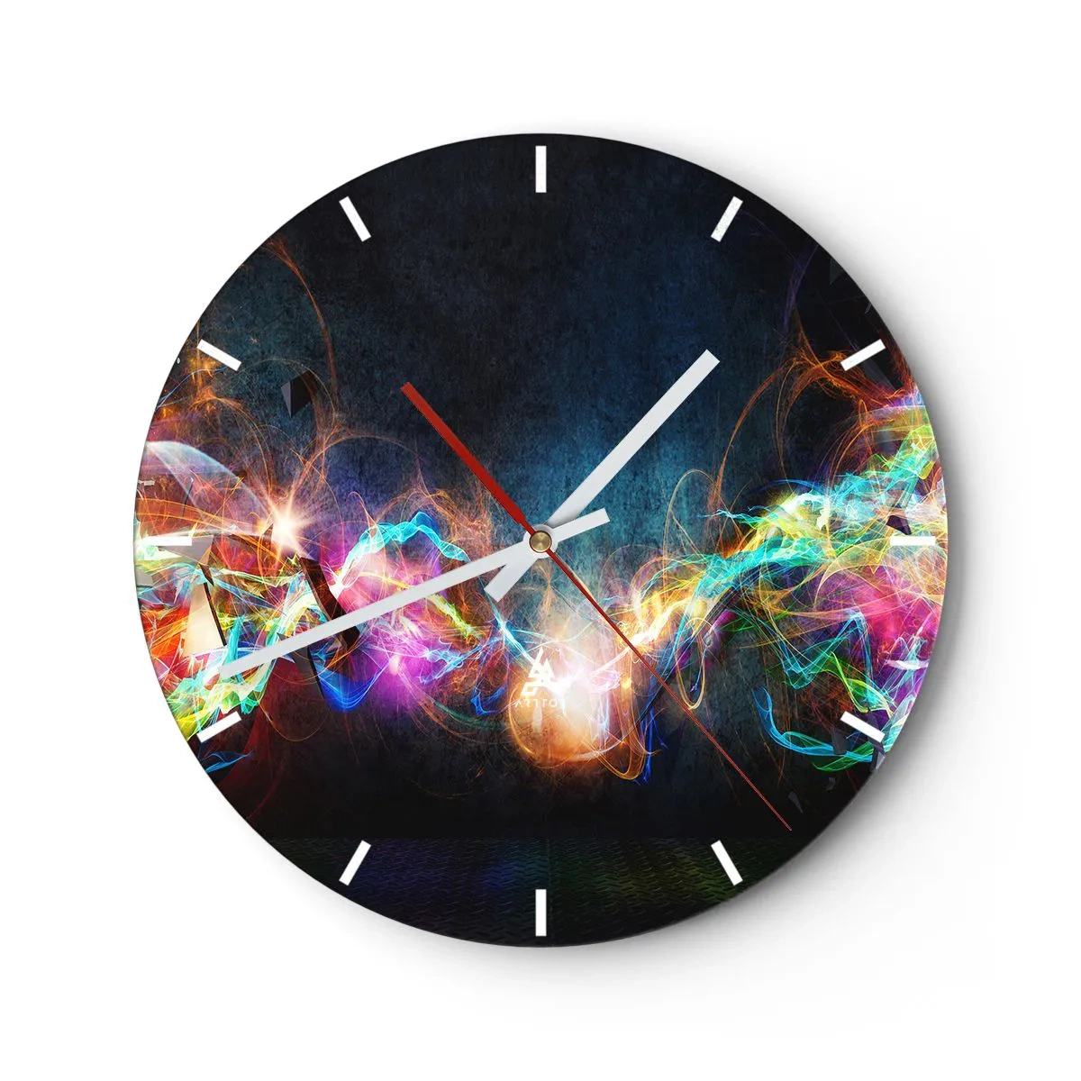 Ceas de perete - Ceas pe sticlă - O imagine cu dungi luminoase colorate pe un fundal întunecat - 30x30cm - Cu bucurie împotriva întunericului - Decorațiune modernă pentru perete pentru living, bucătărie și dormitor ARTTOR