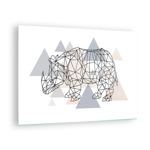 Tablou pe sticlă - Desen geometric al unui rinocer pe un fundal deschis - 70x50cm - Structura forței - Decorațiune modernă pentru perete pentru living și dormitor ARTTOR