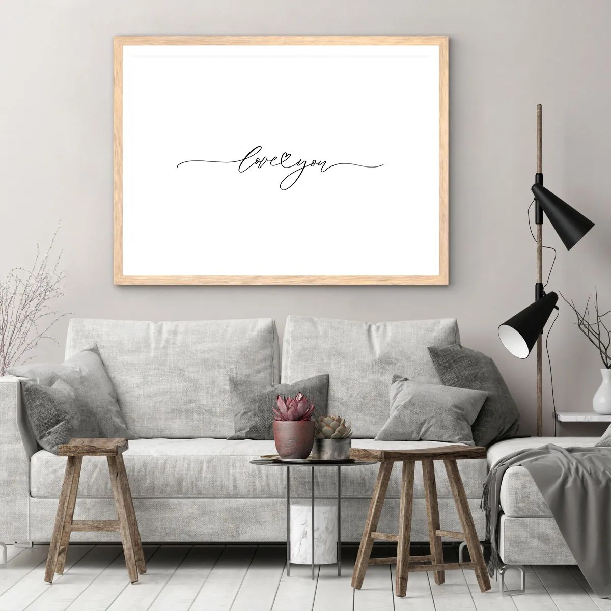 Poster în ramă de stejar deschis - Negru pe alb - 40x30 cm