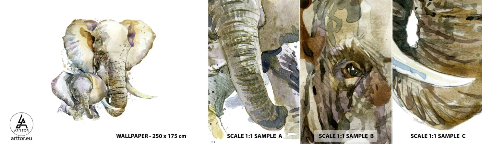 Mostră de Tapet Standard Eco - Ca la mama - Animale, Elefant, Grafică - 100x30 cm