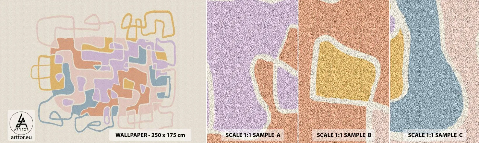 Mostră de Tapet Standard Eco - Labirintul - o aventură plină de bucurie - Minimalism, Pastel, Linii - 100x30 cm