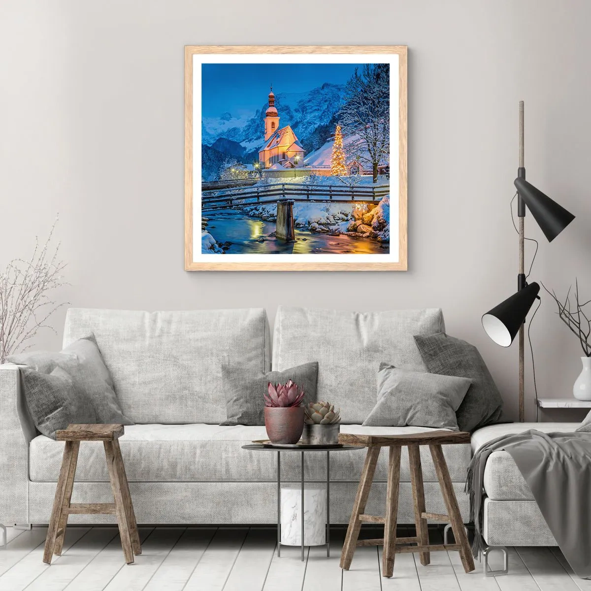 Poster în ramă de stejar deschis - Spiritul Crăciunului - 50x50 cm