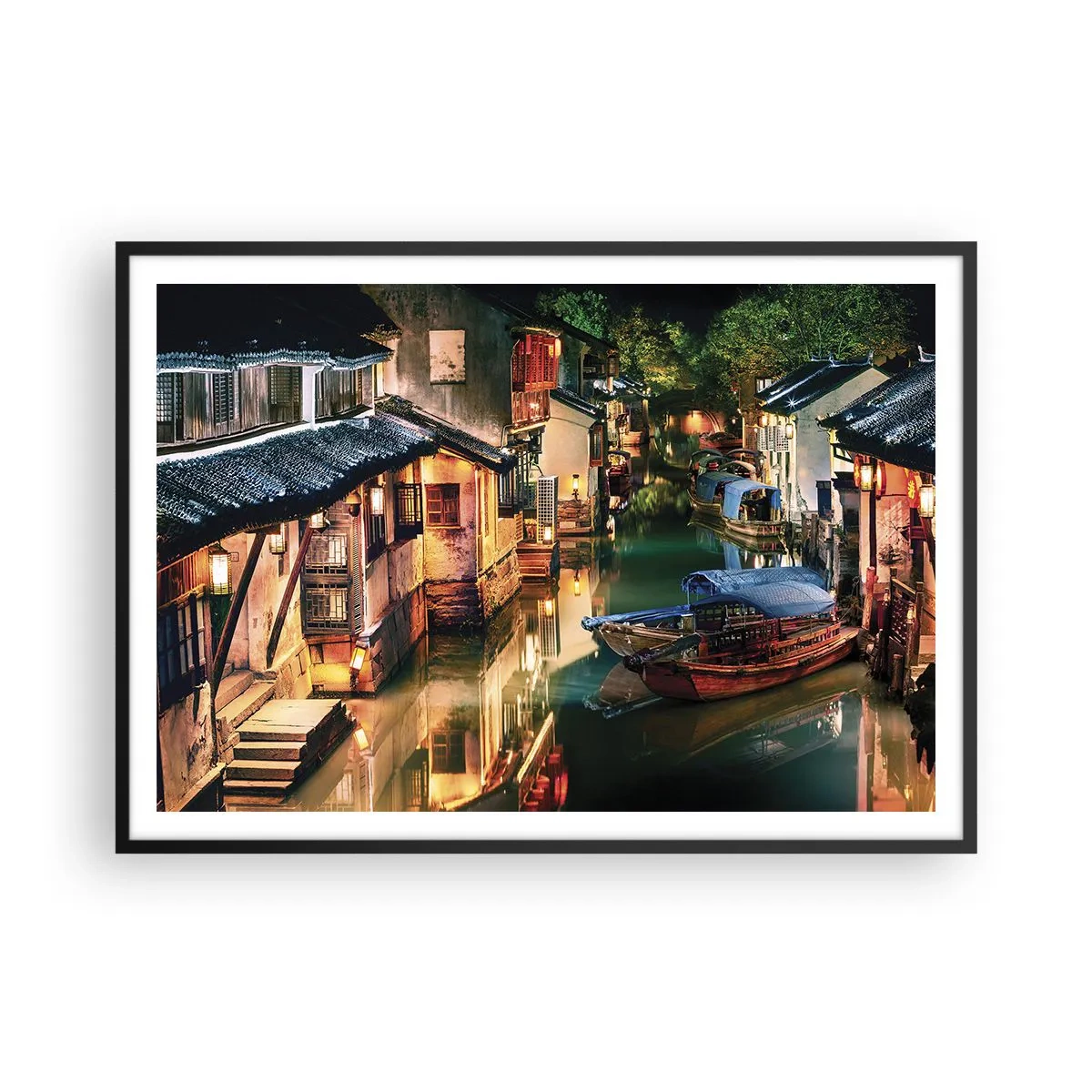 Poster în ramă neagră - O seară pe o stradă chinezească - 100x70 cm